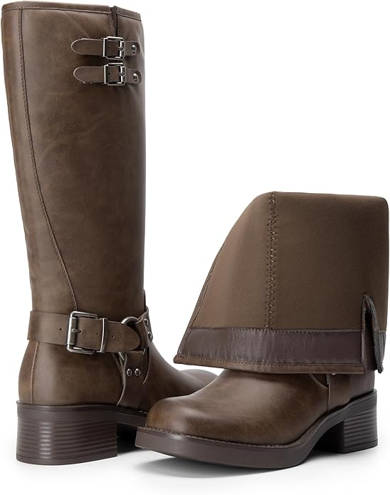 DREAM PAIRS Women's Knee High Boots Combat Boots Goth Boot Lace Up Adjustable Buckles Chunky Low Heel Fall Booties with Side Zipper to Put on and off - Image 3